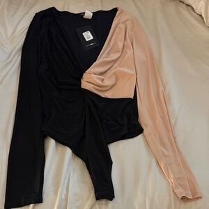 Fashion Nova Black and Cream Blouse